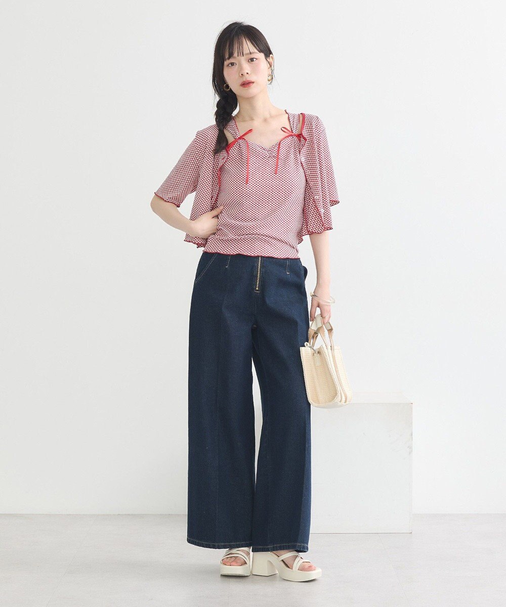 earth music&ecology ＳＥＴ２点ギンガムメロ－カーデ＋リボンタンク 