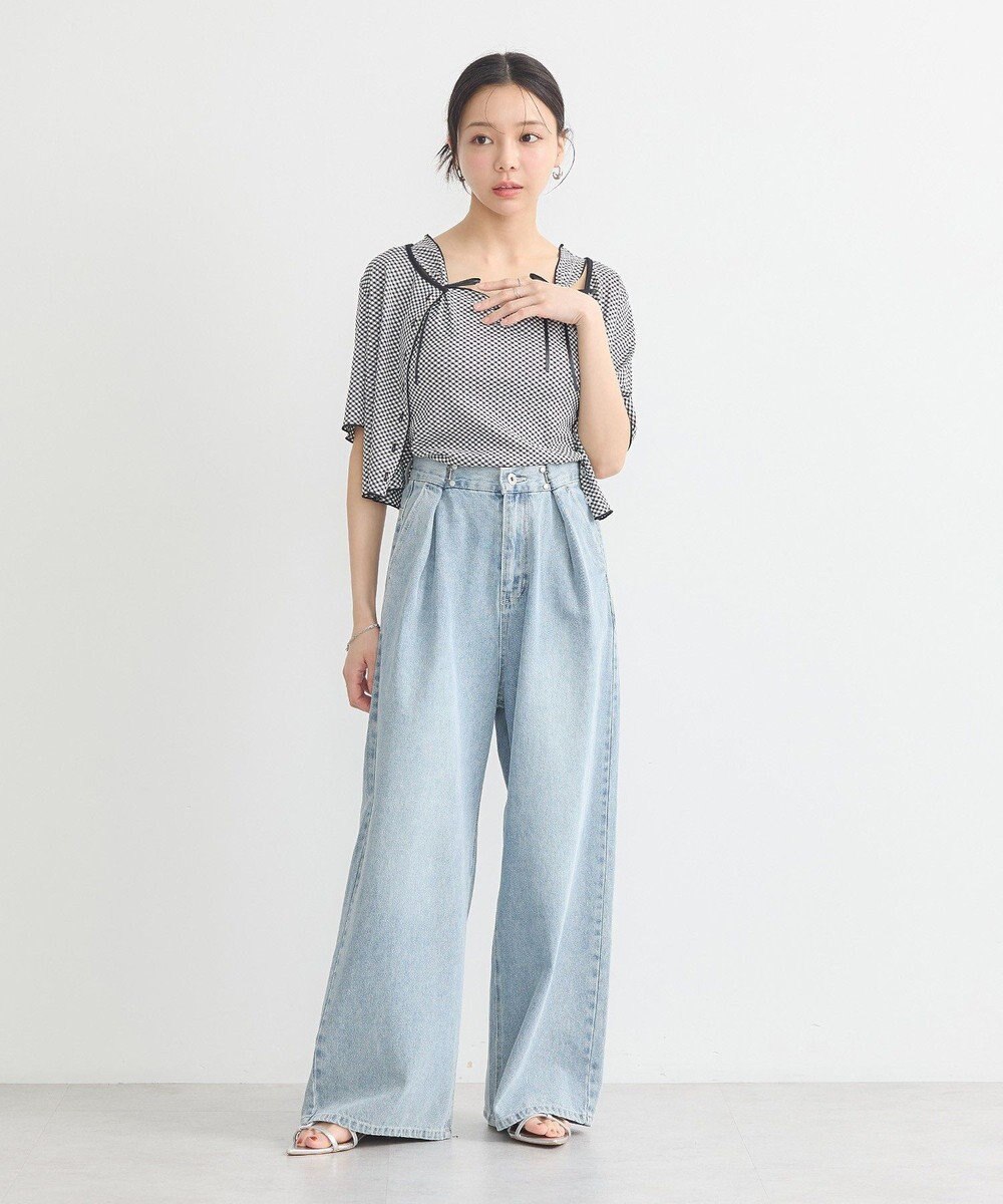 earth music&ecology ＳＥＴ２点ギンガムメロ－カーデ＋リボンタンク 