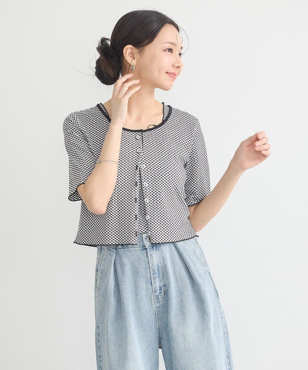 earth music&ecology ＳＥＴ２点ギンガムメロ－カーデ＋リボンタンク 