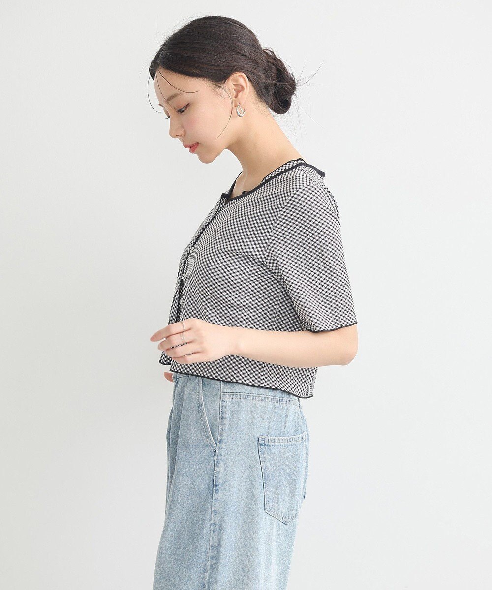 earth music&ecology ＳＥＴ２点ギンガムメロ－カーデ＋リボンタンク 