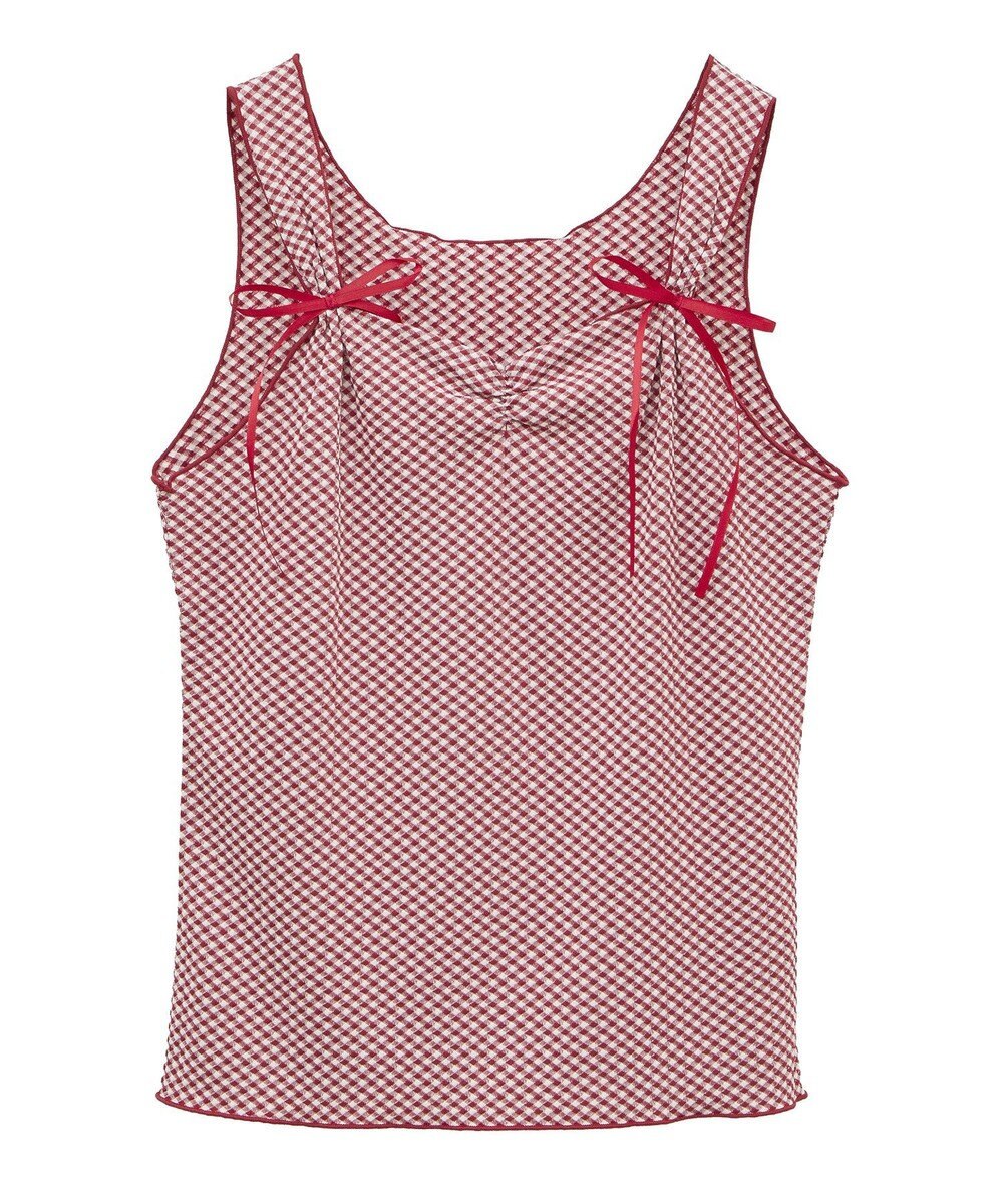 earth music&ecology ＳＥＴ２点ギンガムメロ－カーデ＋リボンタンク 