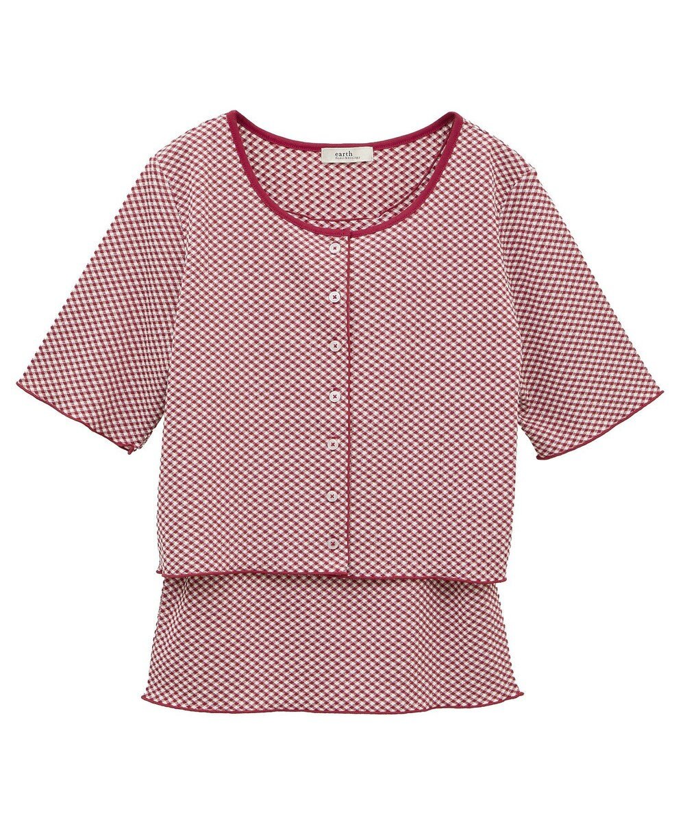 earth music&ecology ＳＥＴ２点ギンガムメロ－カーデ＋リボンタンク 