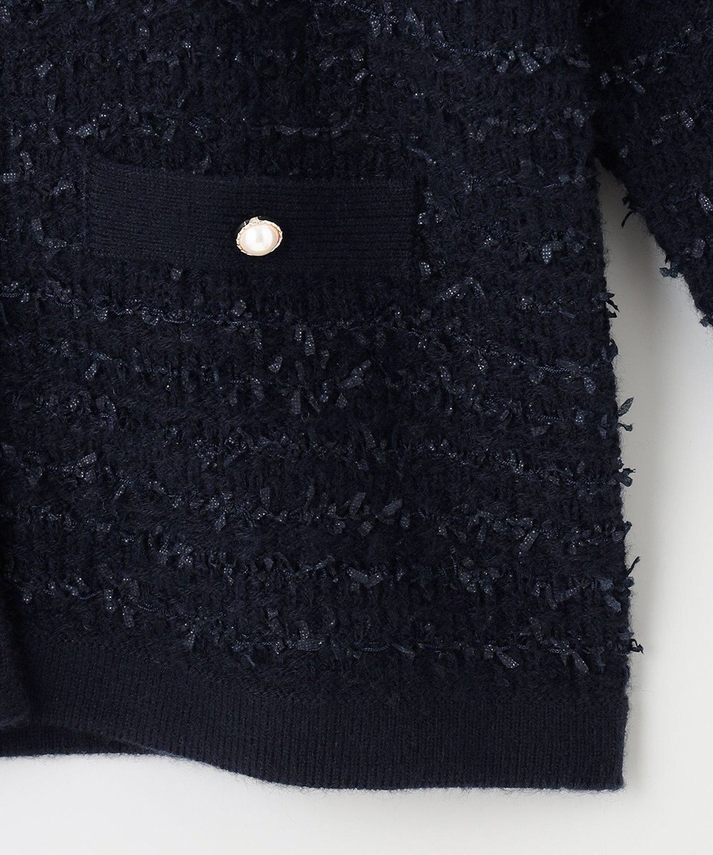 ANY SIS 【洗える】ノーカラーツイードニット カーディガン 