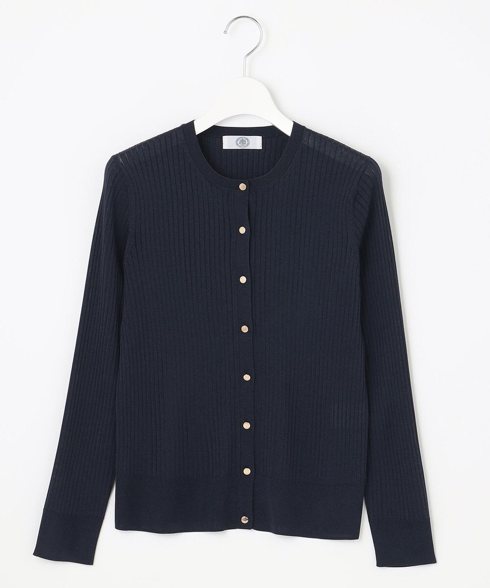 J.PRESS LADIES 【洗える・イージーケア】 SYNTHETIC BASIC ワイドリブ クルーネック カーディガン 