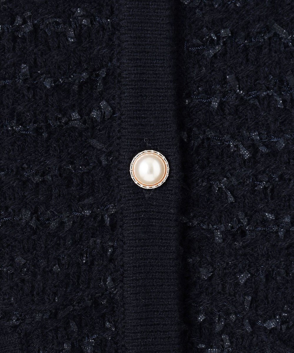 ANY SIS 【洗える】ノーカラーツイードニット カーディガン 