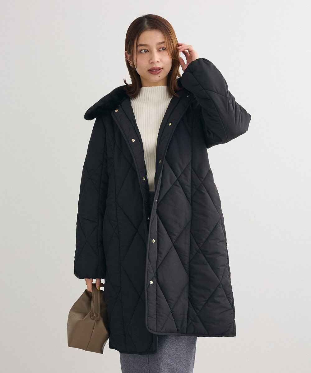 Green Parks ファー衿ダイヤキルト中綿コート 