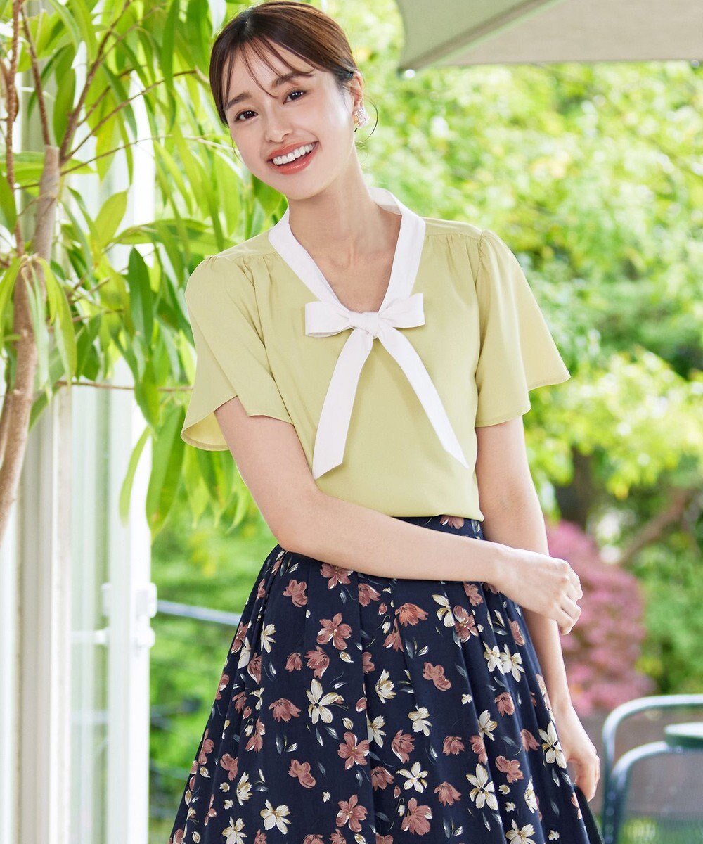 Tiaclasse 【洗える】配色リボンタイブラウス 