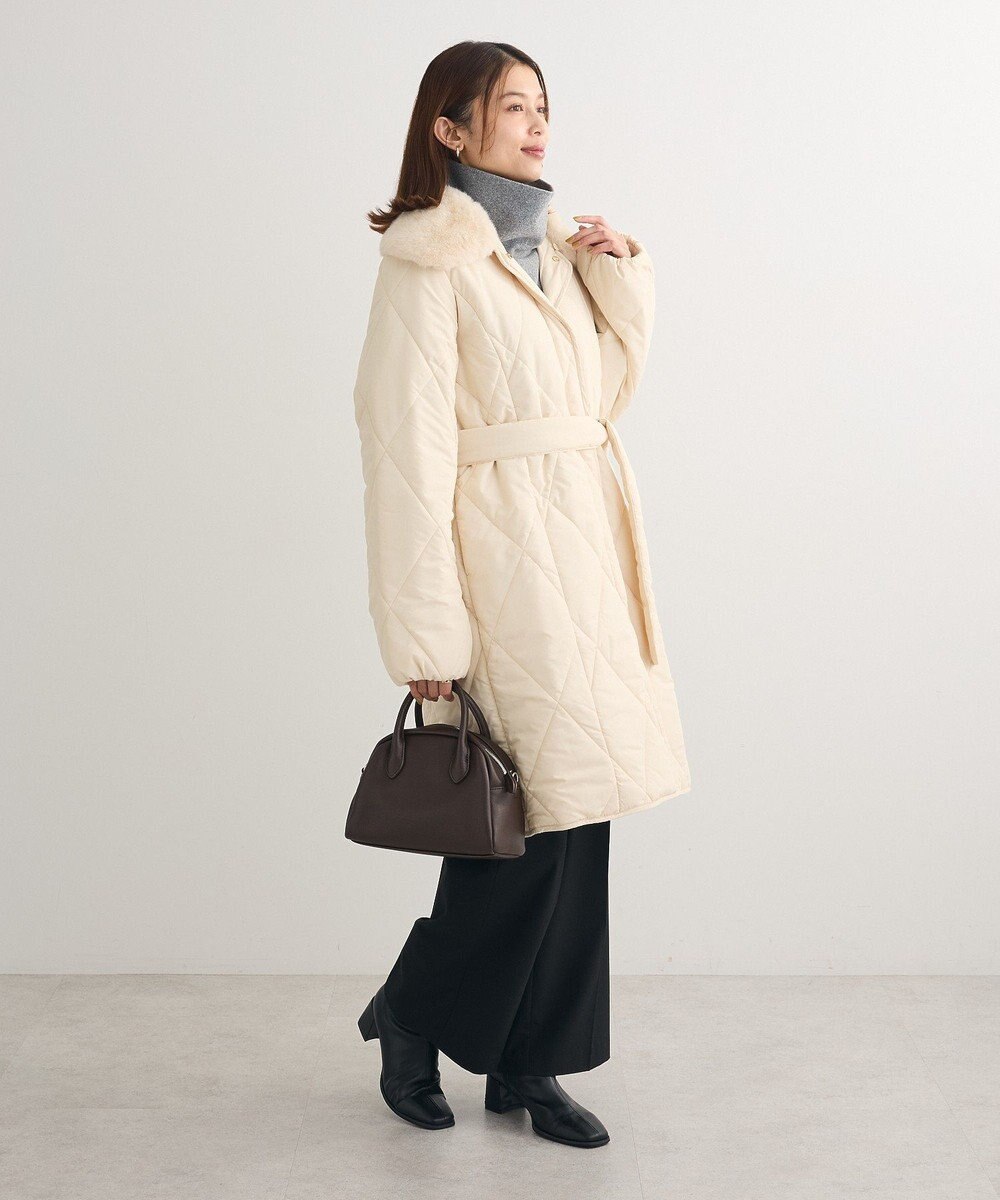 Green Parks ファー衿ダイヤキルト中綿コート 