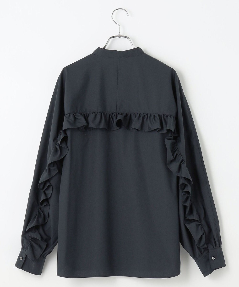 #Newans 【シワになりにくい/洗濯機可能】ラウンドフリルバンドカラーシャツ 