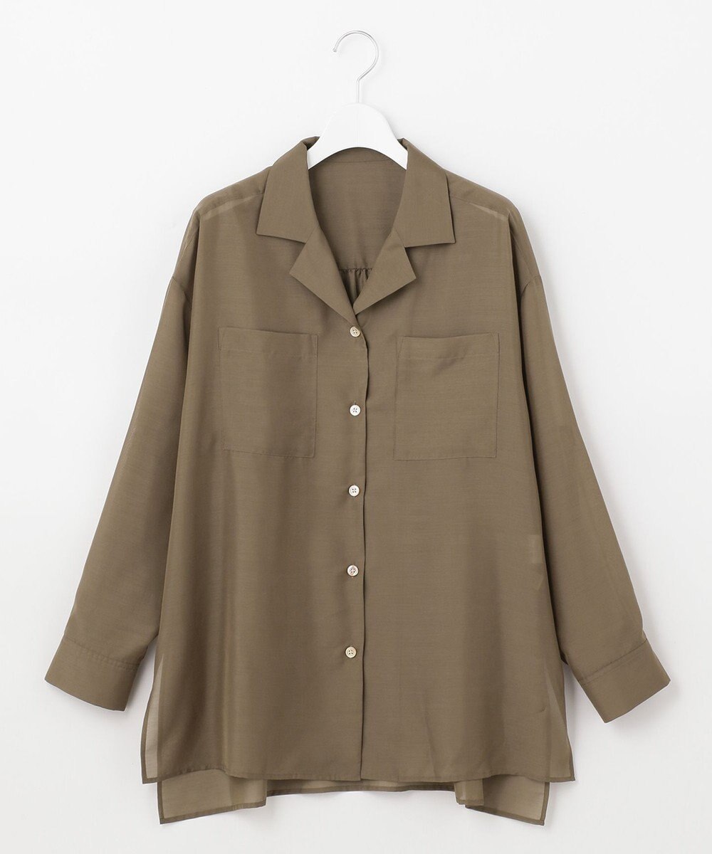 自由区 【洗える/シワになりにくい】オープンカラー シアーブラウス 