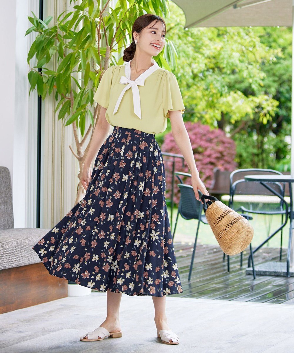 Tiaclasse 【洗える】配色リボンタイブラウス 