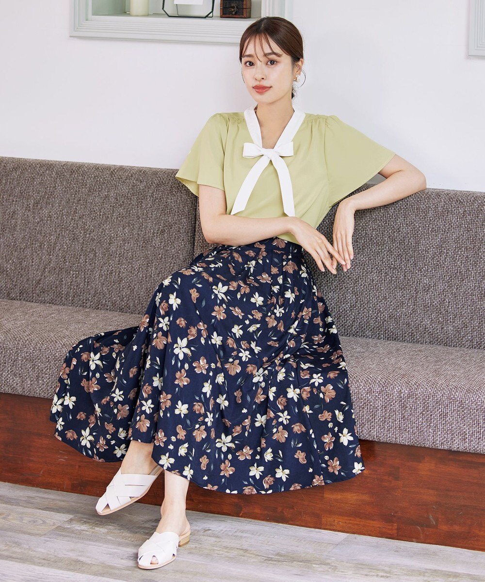 Tiaclasse 【洗える】配色リボンタイブラウス 