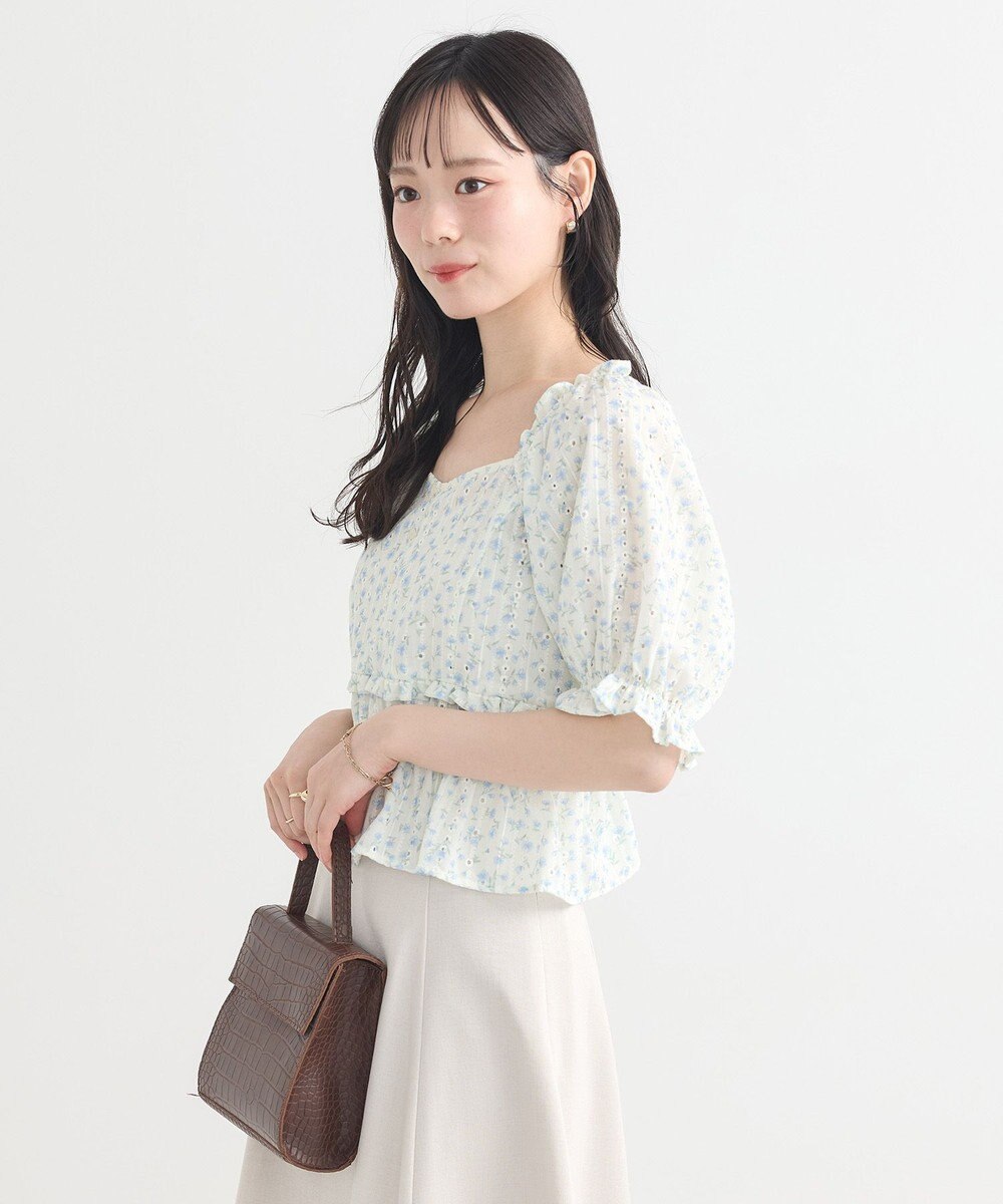 earth music&ecology フラワー刺繍フリルヘムブラウス 