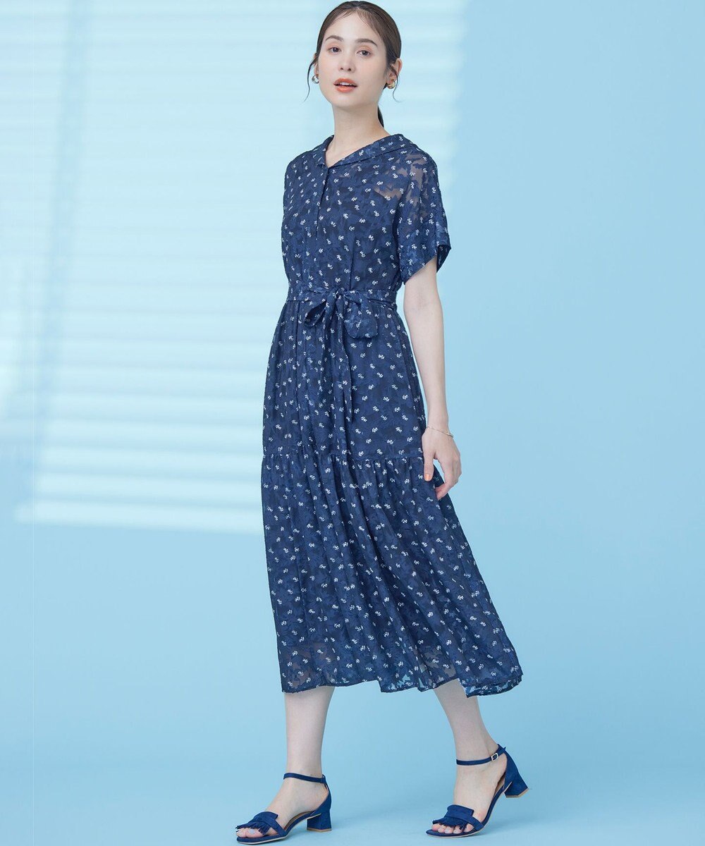 組曲 S 【WEB限定】フラワーボーダージャガードプリント ワンピース 
