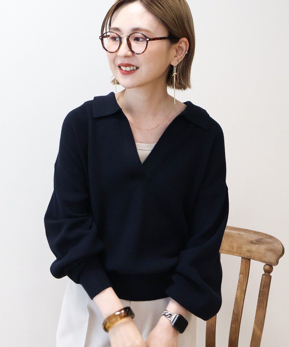 AMERICAN HOLIC バイパチ片畦衿付きニットプルオーバー 