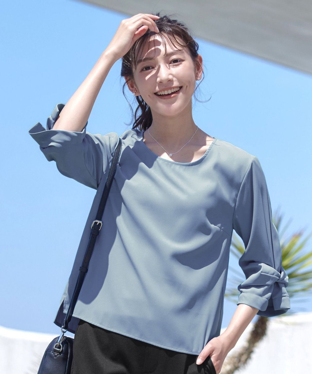 Tiaclasse 【洗える】ねじりリボン袖ブラウス 