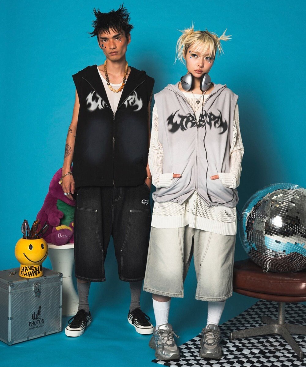 WEGO ノースリーブグラフィックZIPパーカー 