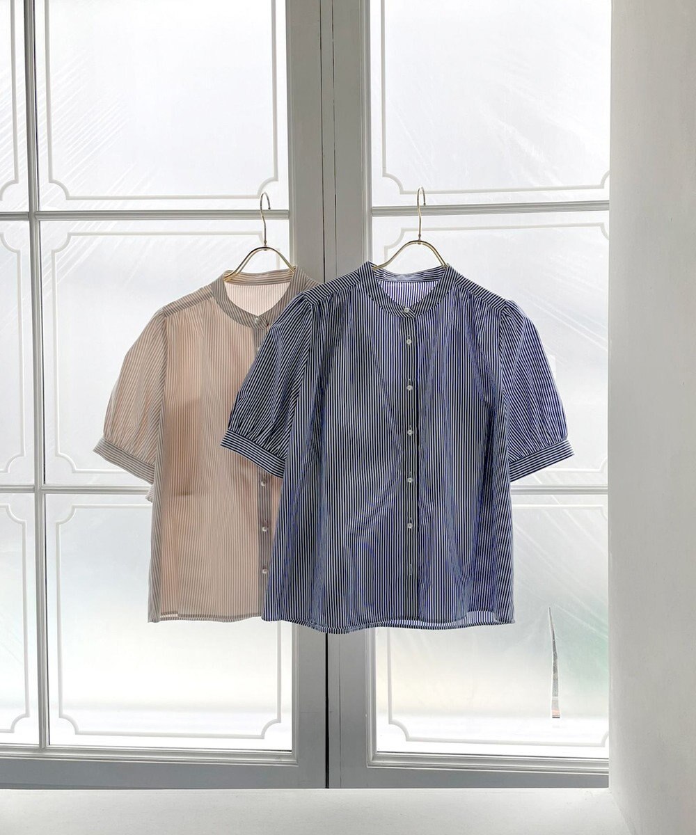 Feroux 【洗える】バンドカラーパールボタン ブラウス 