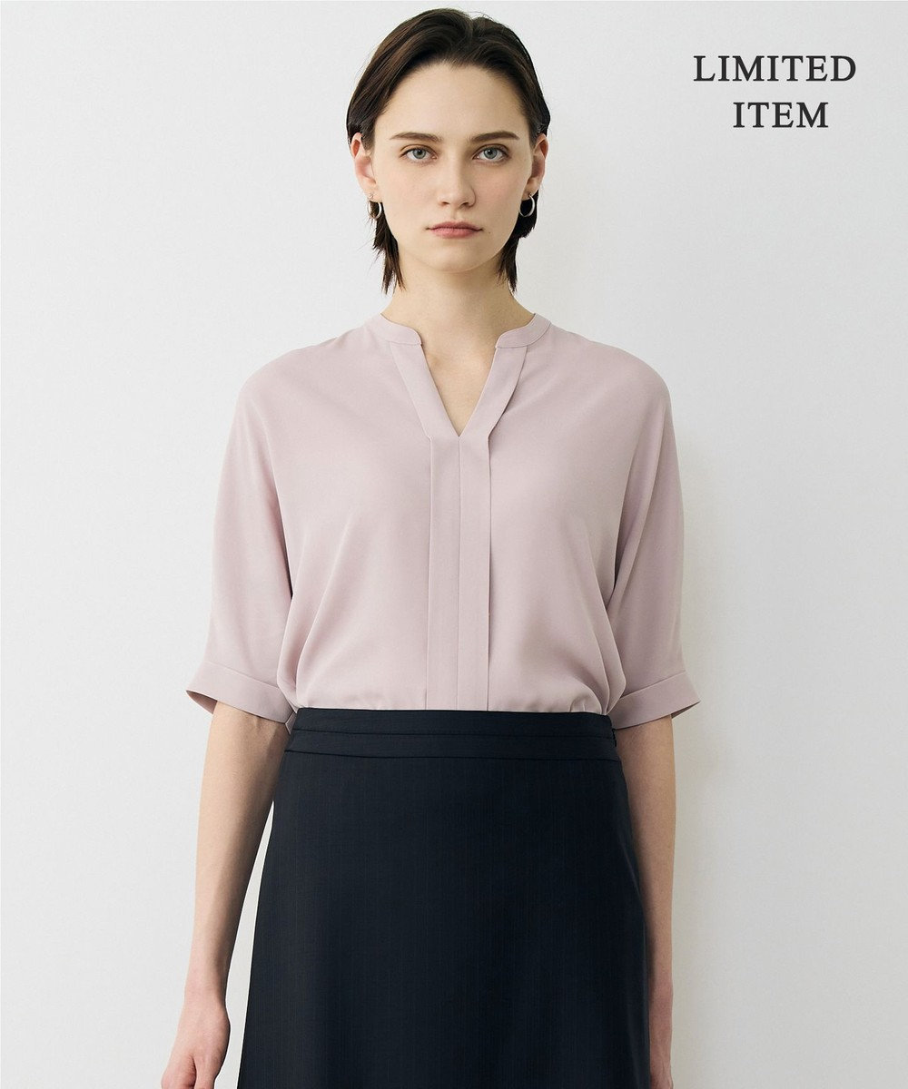 ICB L 【先行予約・WEB限定】BackSatinAmunzen 5分袖キーネックブラウス 