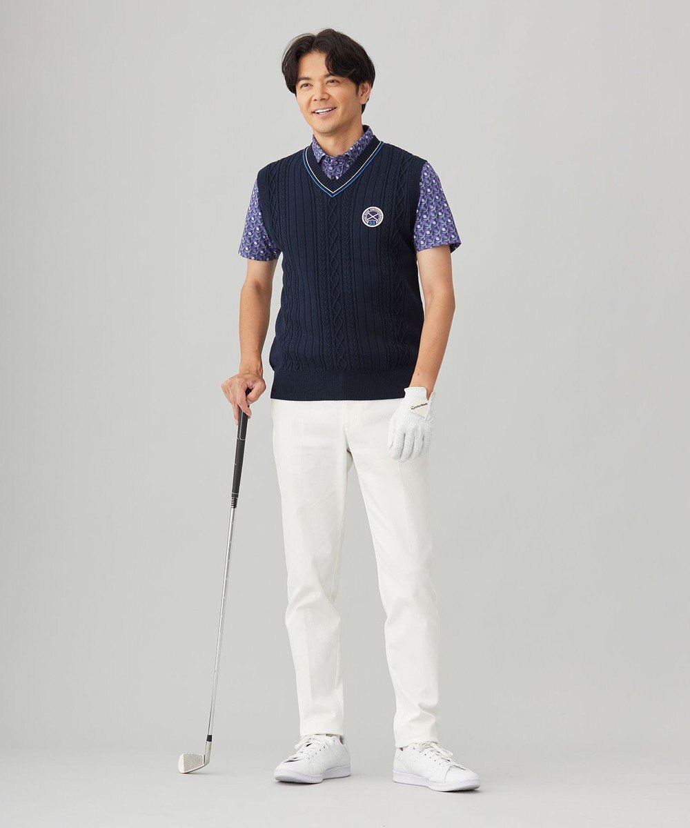 23区GOLF 【MEN】【吸水速乾/UVカット】アザミ小紋柄半袖ポロシャツ 