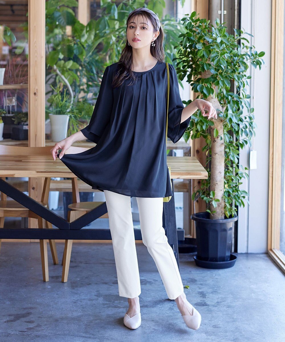 Tiaclasse L 【洗える】レイヤードスリーブシフォンチュニック 