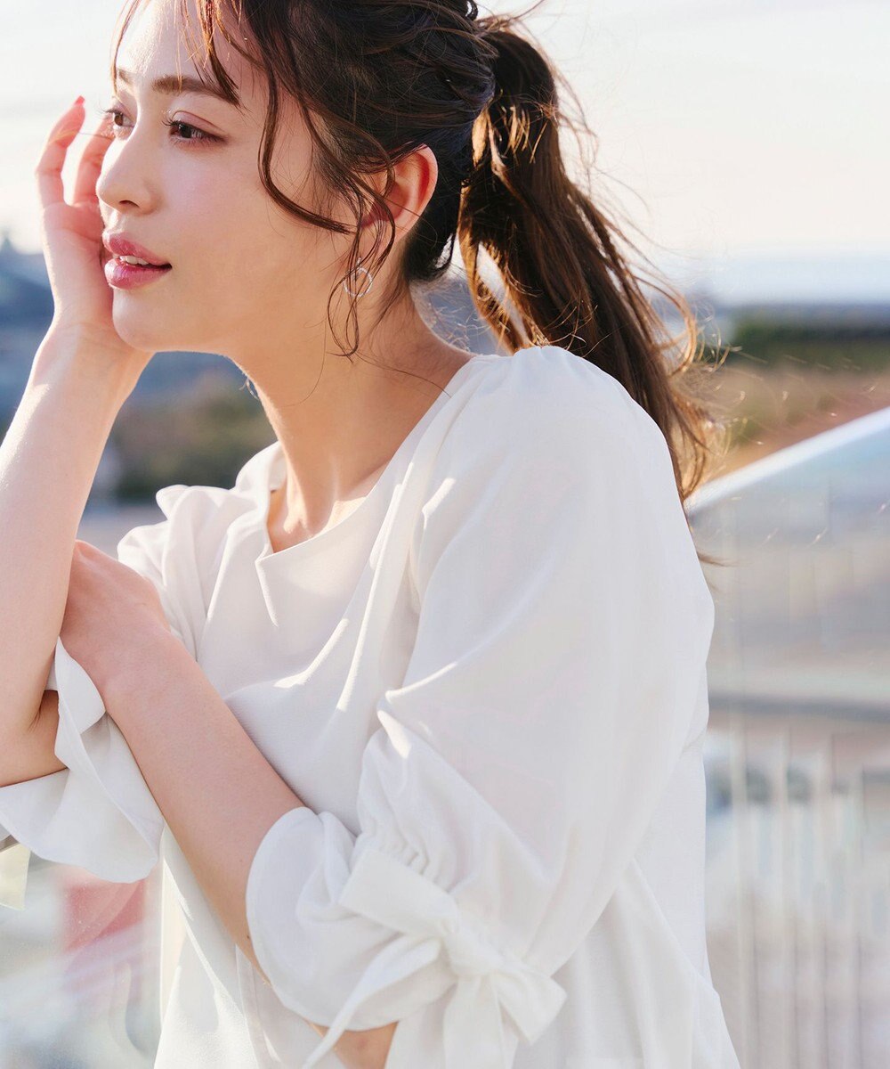 Tiaclasse L 【洗える】リボンスリーブブラウス 