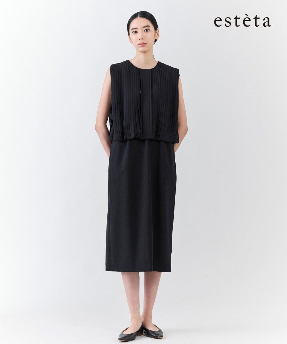 23区 【エステータ】ウールトロドライストレッチ プリーツコンビ ワンピース 