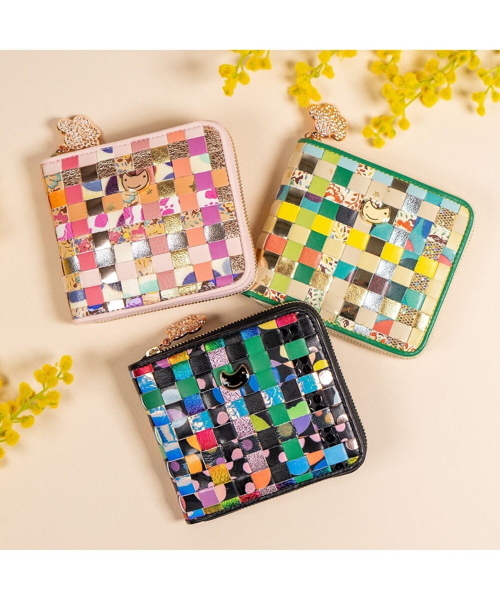 tsumori chisato CARRY エポネコメッシュ ラウンドファスナー2つ折り財布 ブラック