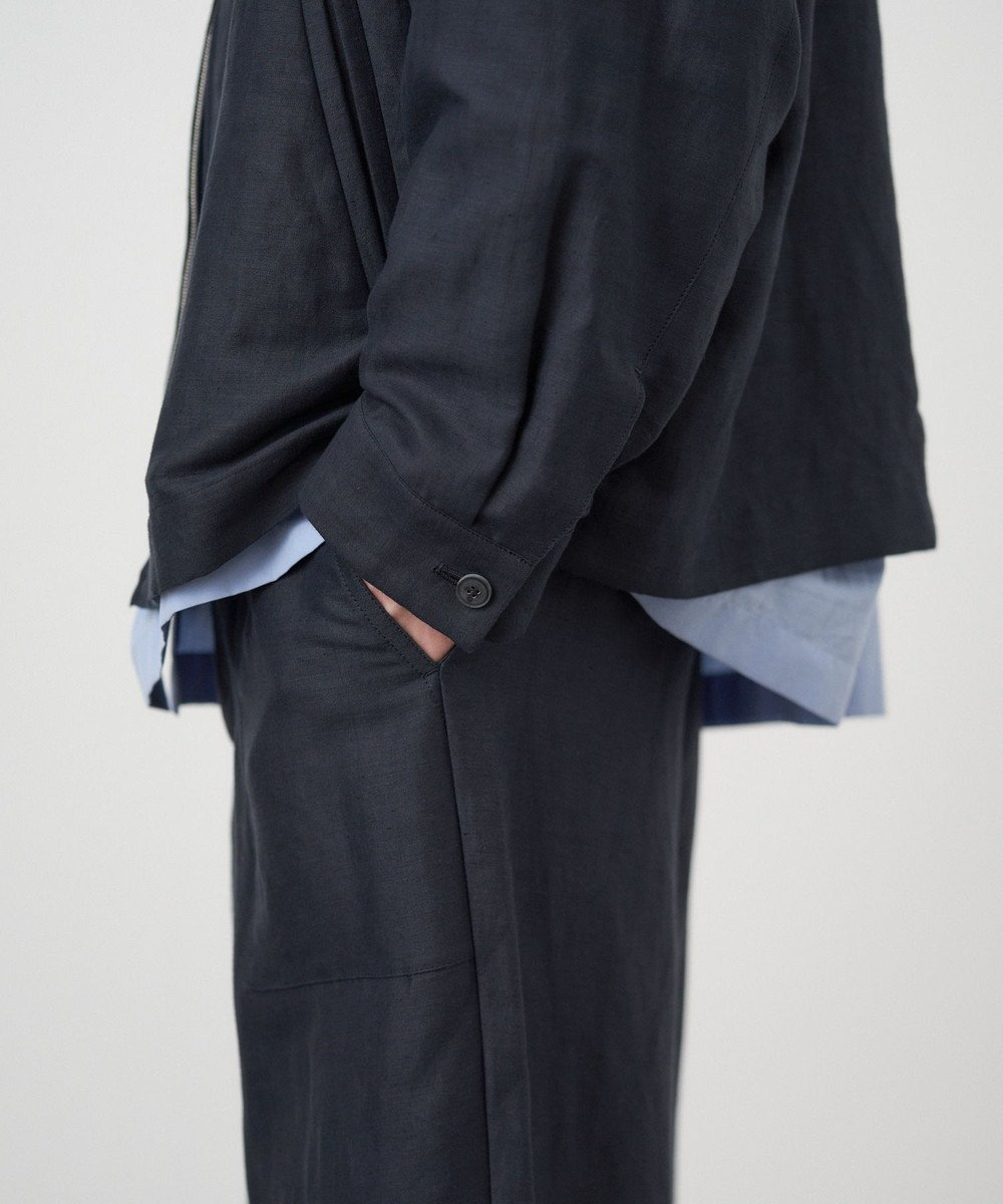 ATON COTTON HEMP SATIN | ベイカーパンツ - UNISEX NAVY