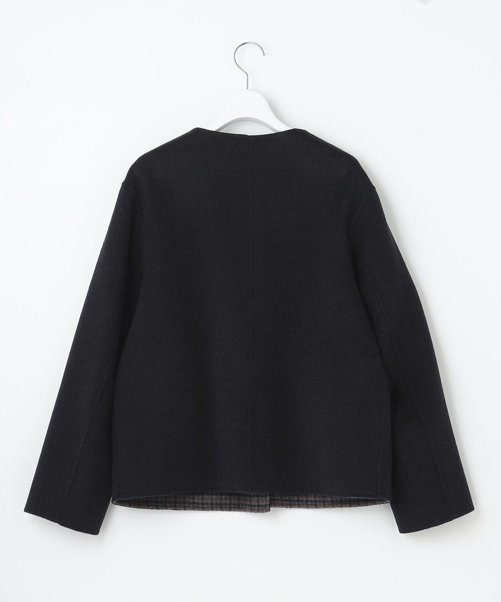 J.PRESS LADIES S 【リバーシブル】ウールナイロン リバーチェック ノーカラー ショートコート 