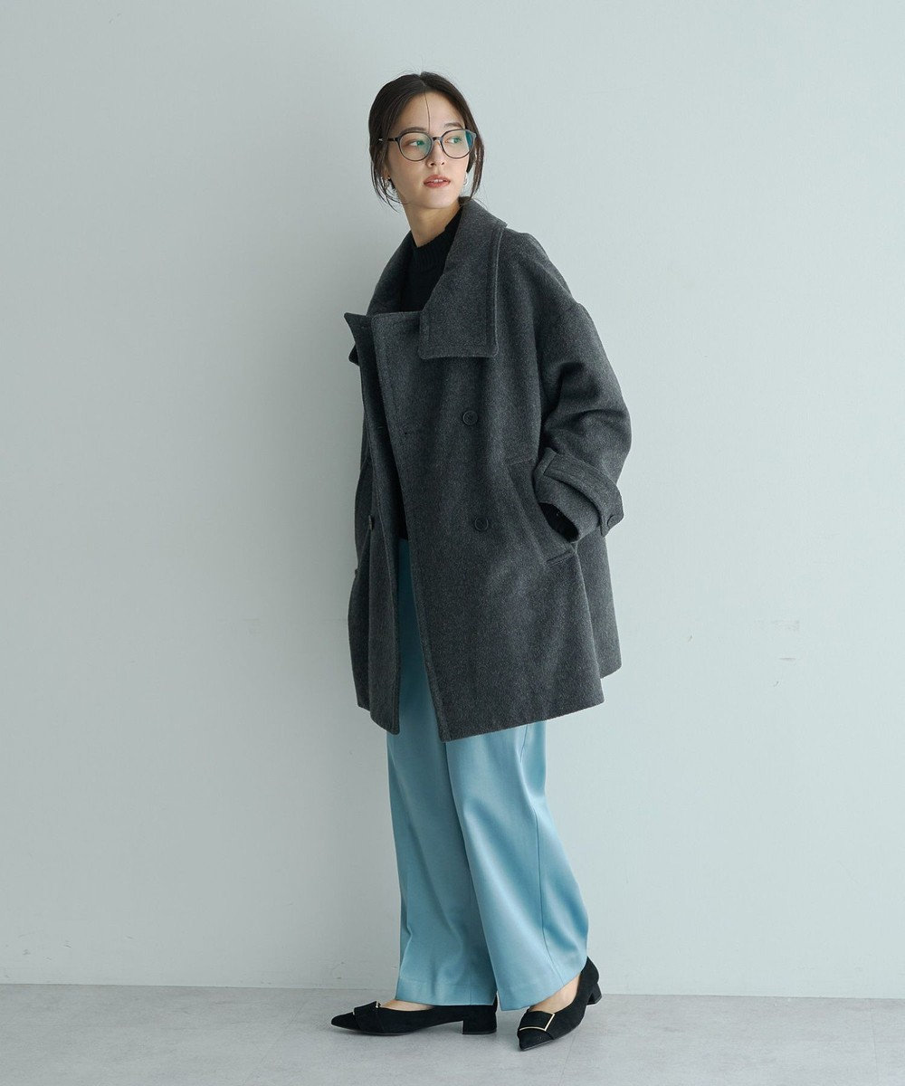 YECCA VECCA ウール混ミドル丈スタンドカラーコート 