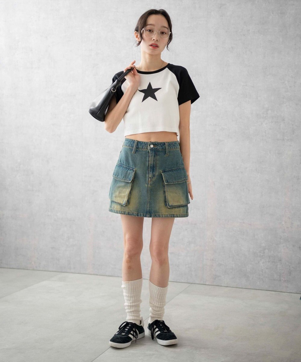 WEGO ヴィンテージウォッシュデニムカーゴミニスカート 