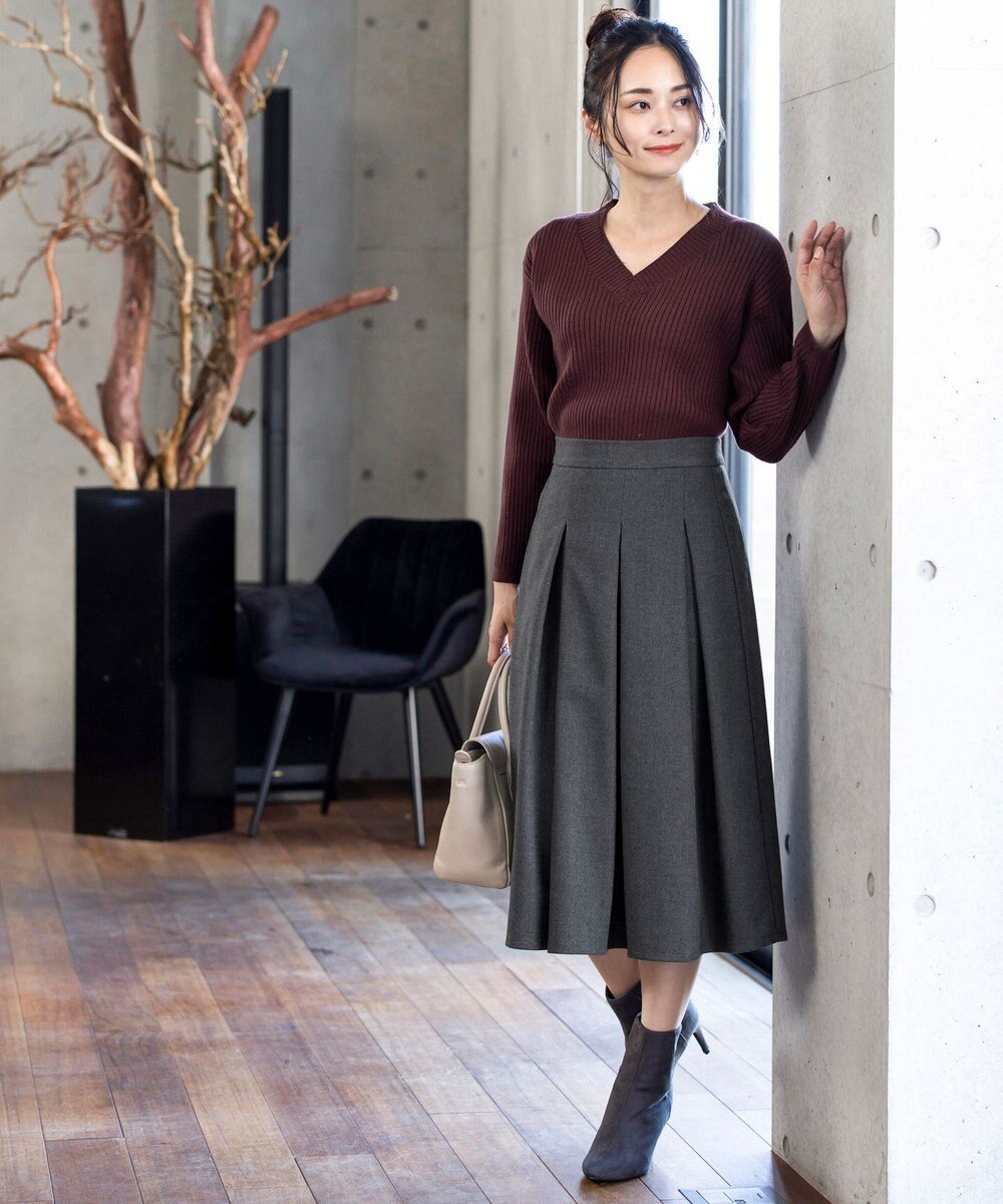 Tiaclasse L 【洗える】大人上品なウール調タックフレアスカート 
