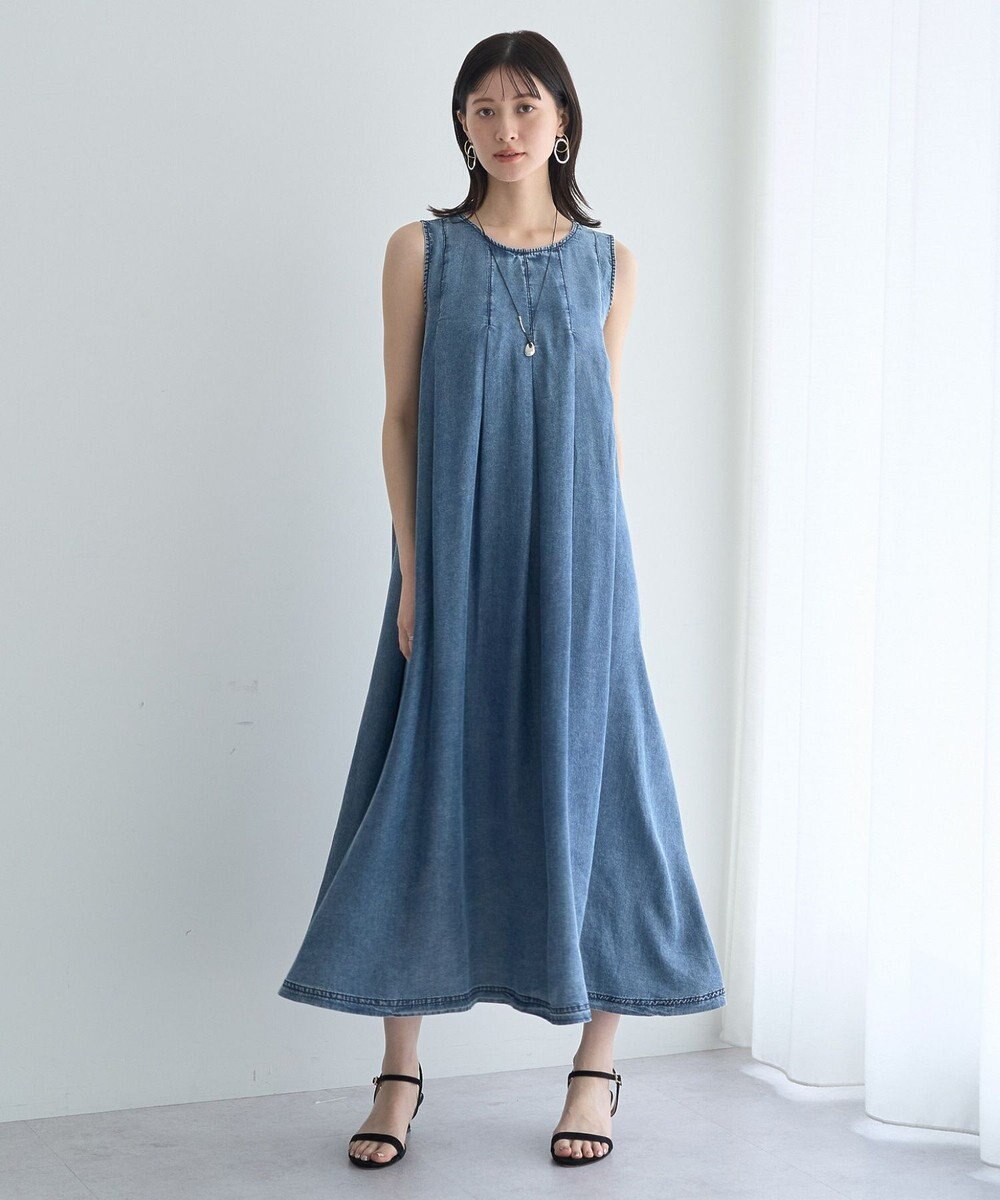 YECCA VECCA バイオ加工ヴィンテージデニムタックワンピース 
