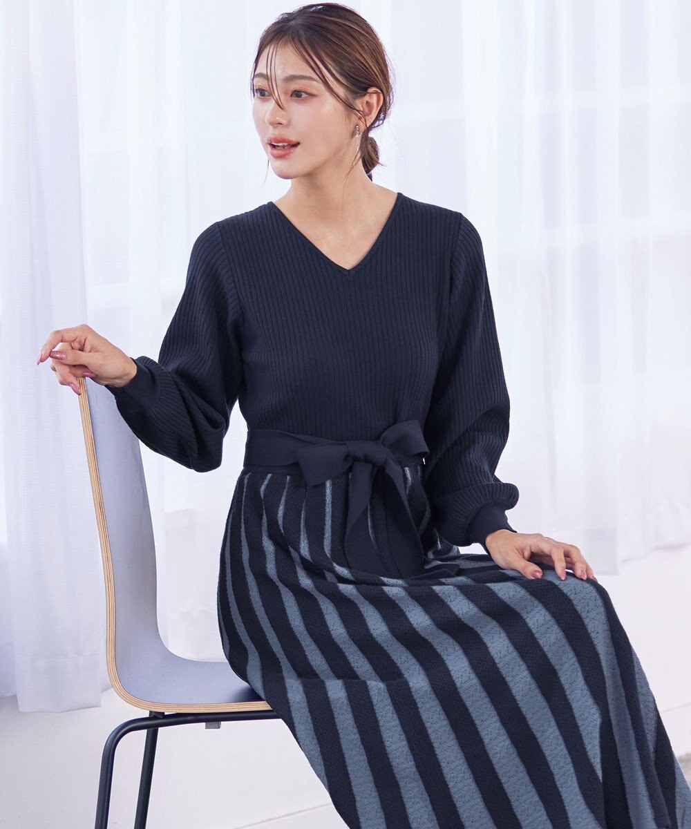 Tiaclasse 【洗える】レース編みニットフレアワンピース 