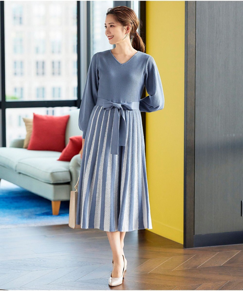 Tiaclasse 【洗える】レース編みニットフレアワンピース 