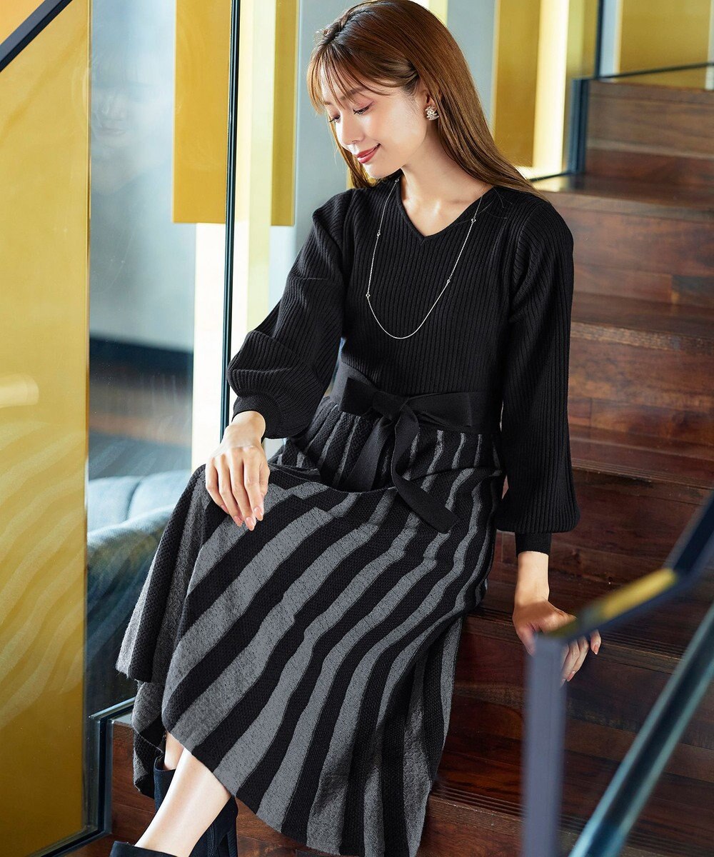 Tiaclasse 【洗える】レース編みニットフレアワンピース 