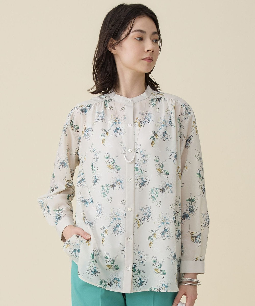 自由区 L エアリーローン花柄プリント ブラウス 