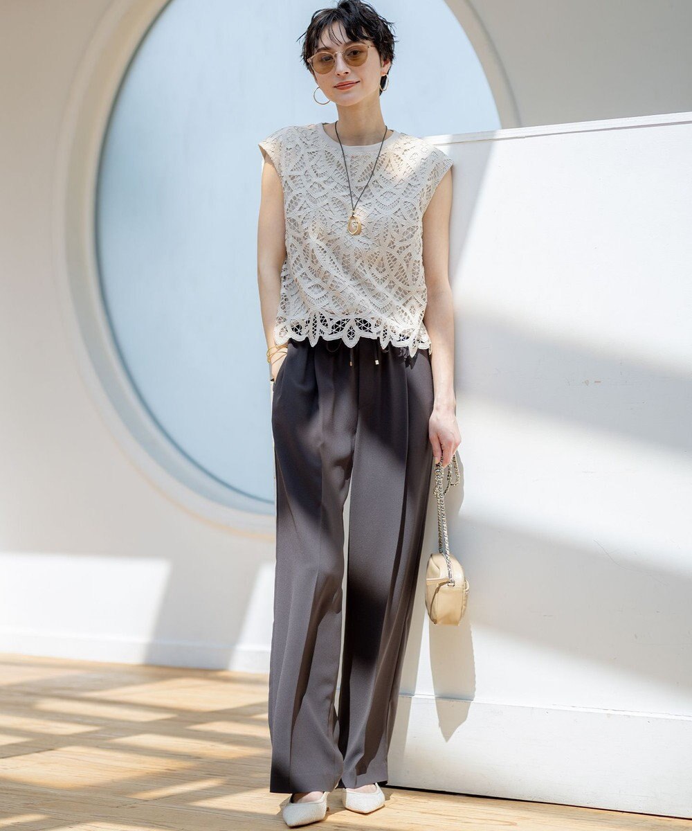 23区 【接触冷感/UVカット/吸水速乾】ストレッチジョーゼット ワイド パンツ 