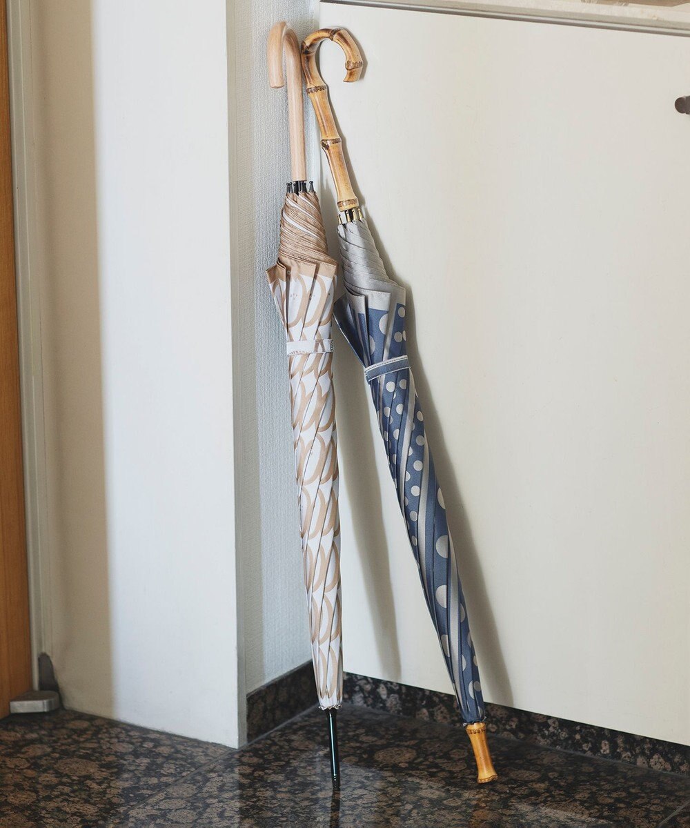 槇田商店 Kirie ドットとストライプ アッシュブルー 長傘 