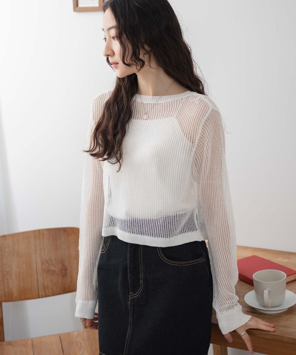 WEGO スパンコールメッシュニットカーデ 