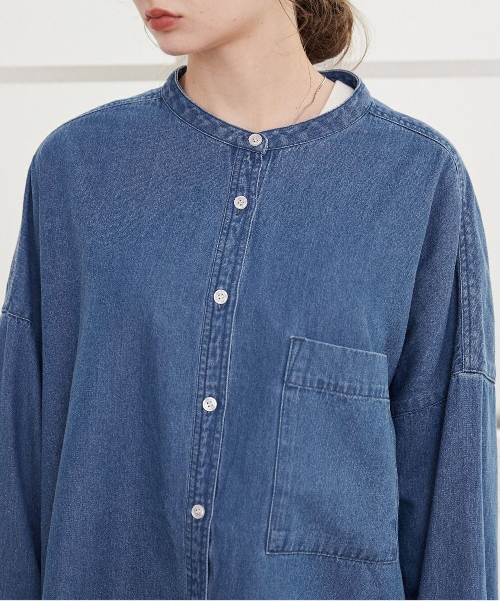 WEGO 【ANGIE VINTAGE】オーバーサイズ バンドカラー デニムシャツ 