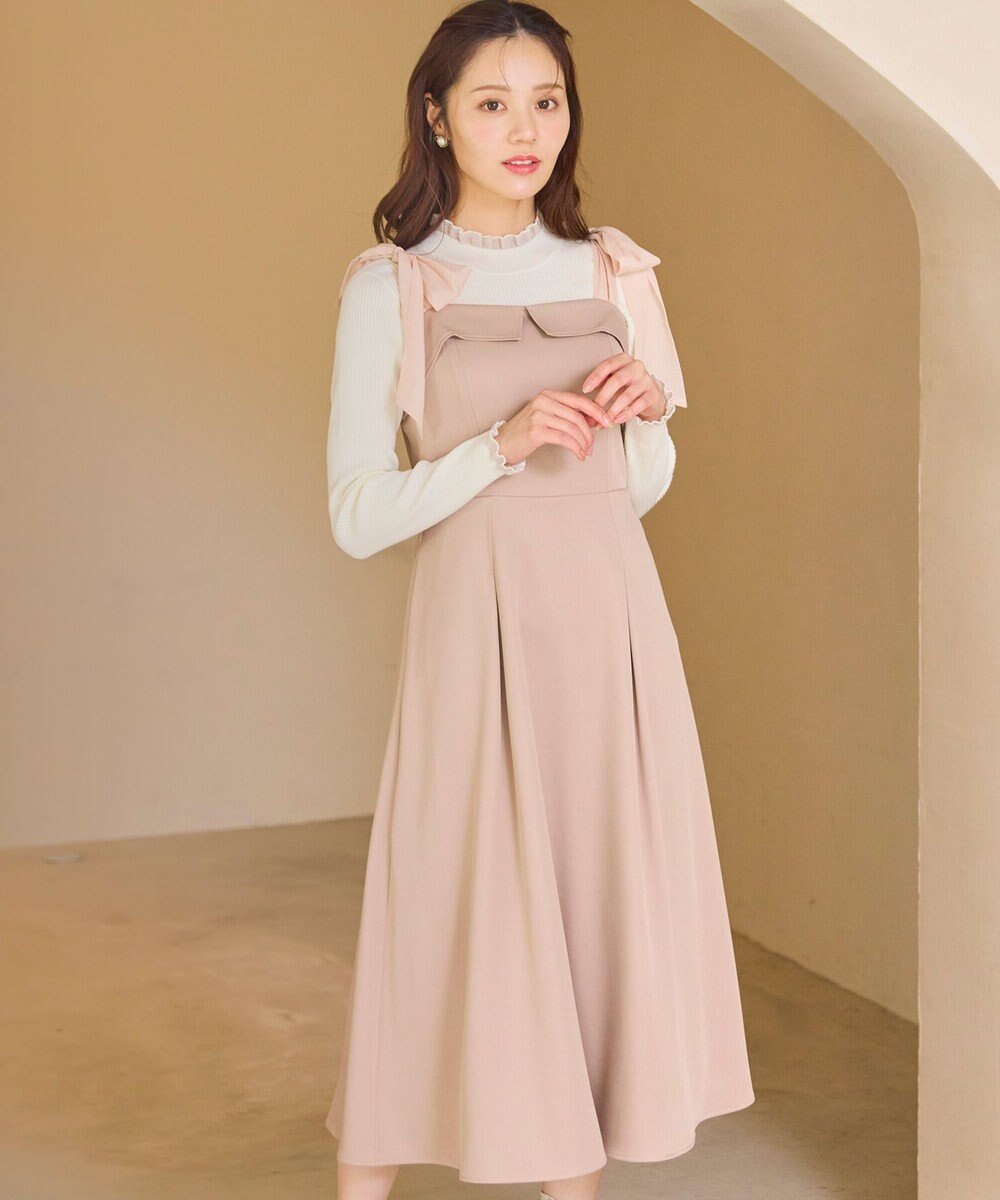 Feroux シアーリボンショルダー ジャンパースカート 