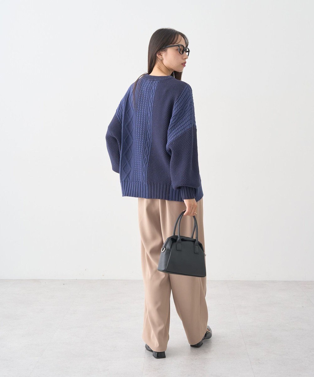 earth music&ecology 【洗濯機洗い可】アンチピリングC/Aパッチワークケーブルニット 