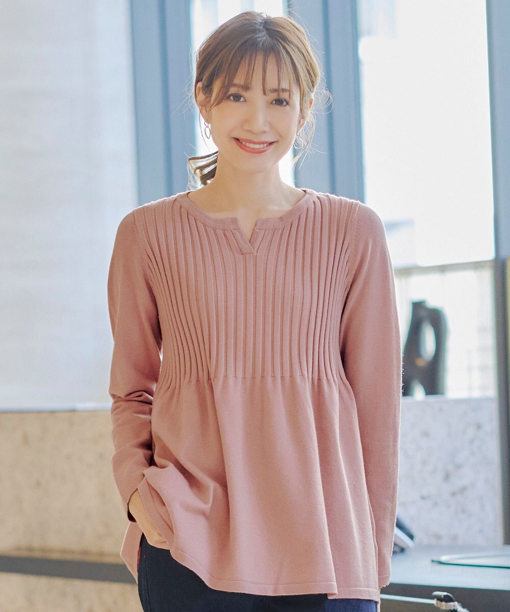 Tiaclasse 【洗える】リブ切り替えフレアニットトップス 