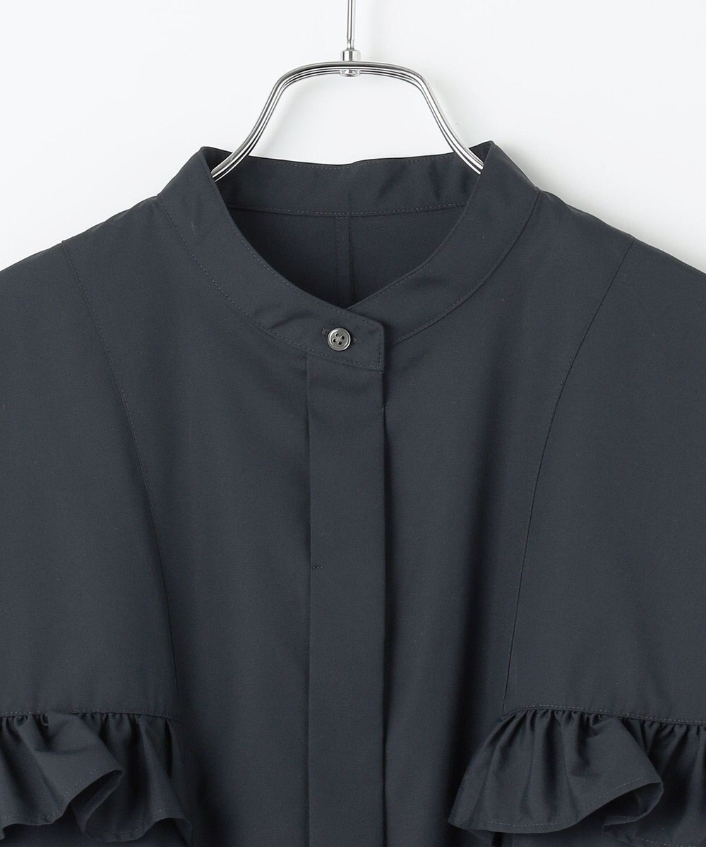 #Newans 【シワになりにくい/洗濯機可能】ラウンドフリルバンドカラーシャツ 