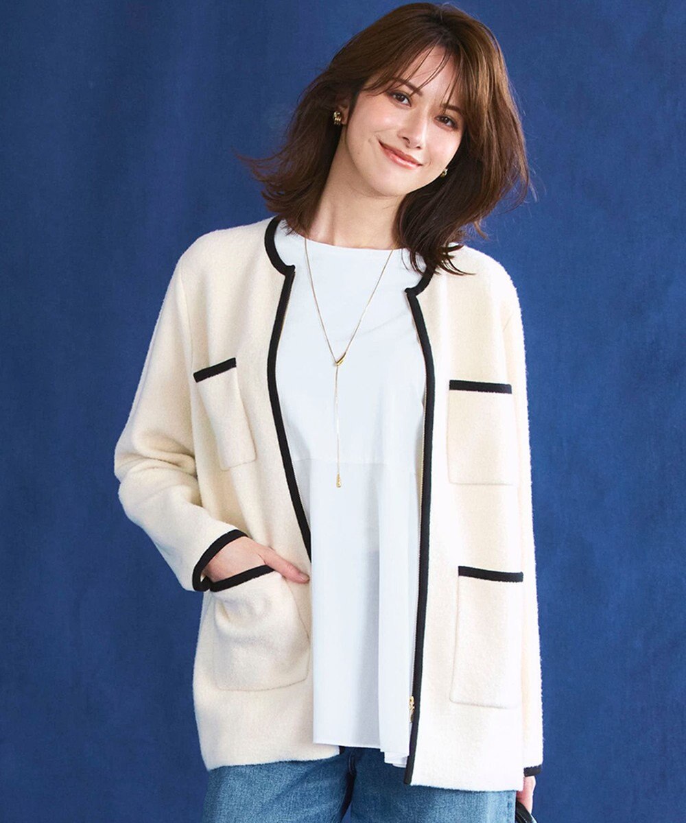 23区 L 【洗える】ミニブークレニット バイカラー ジャケット 