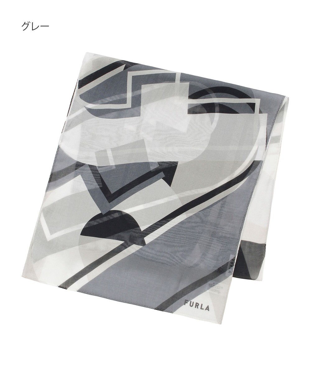 MOONBAT 【シルク100%】FURLA (フルラ) アーチロゴ 幾何学柄 シルクシフォンプリントスカーフ 150cm×35cm 手洗い可能 