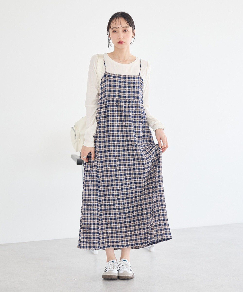 earth music&ecology シャーリングラメチェックキャミワンピース 