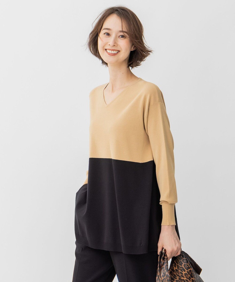 自由区 【洗える/セット可】レーヨンストレッチ Vネックニット 